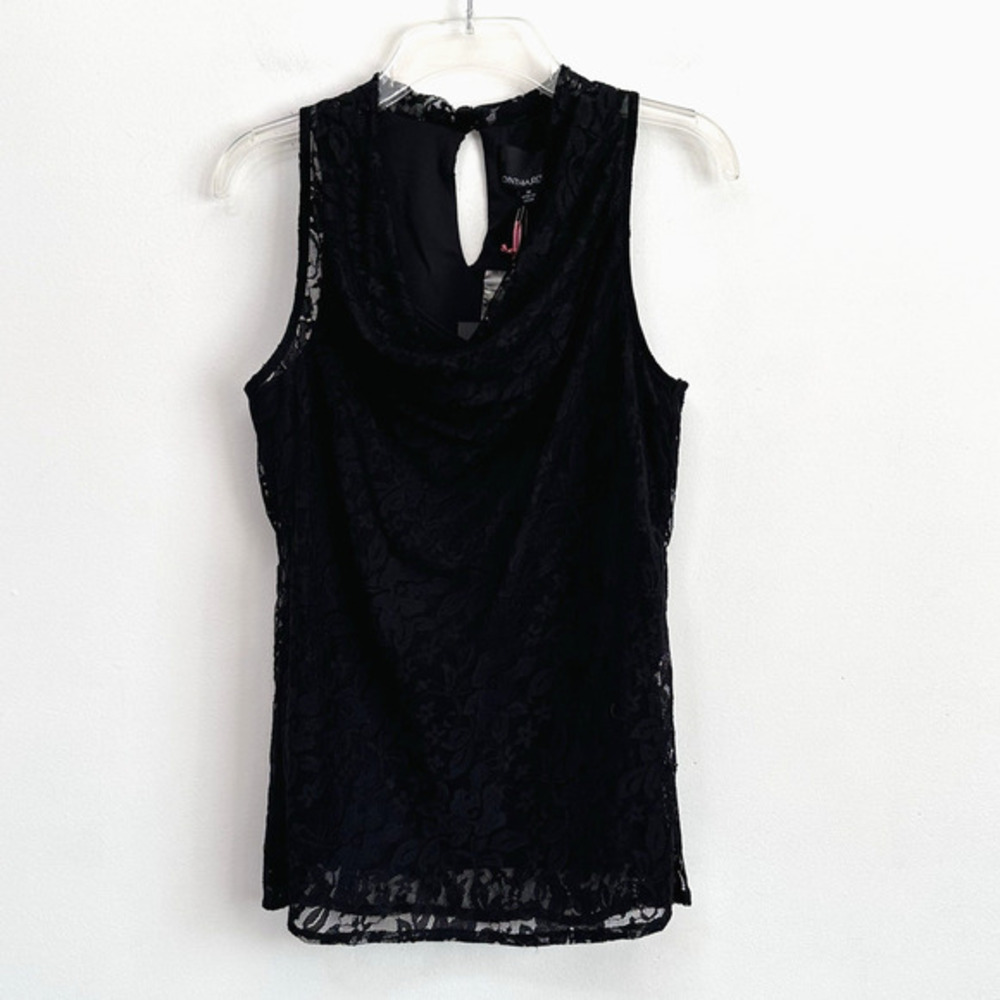 Cynthia Rowley Top M Cowl Neck Sleeveless‎ Black Lace Over Tank Party NEW